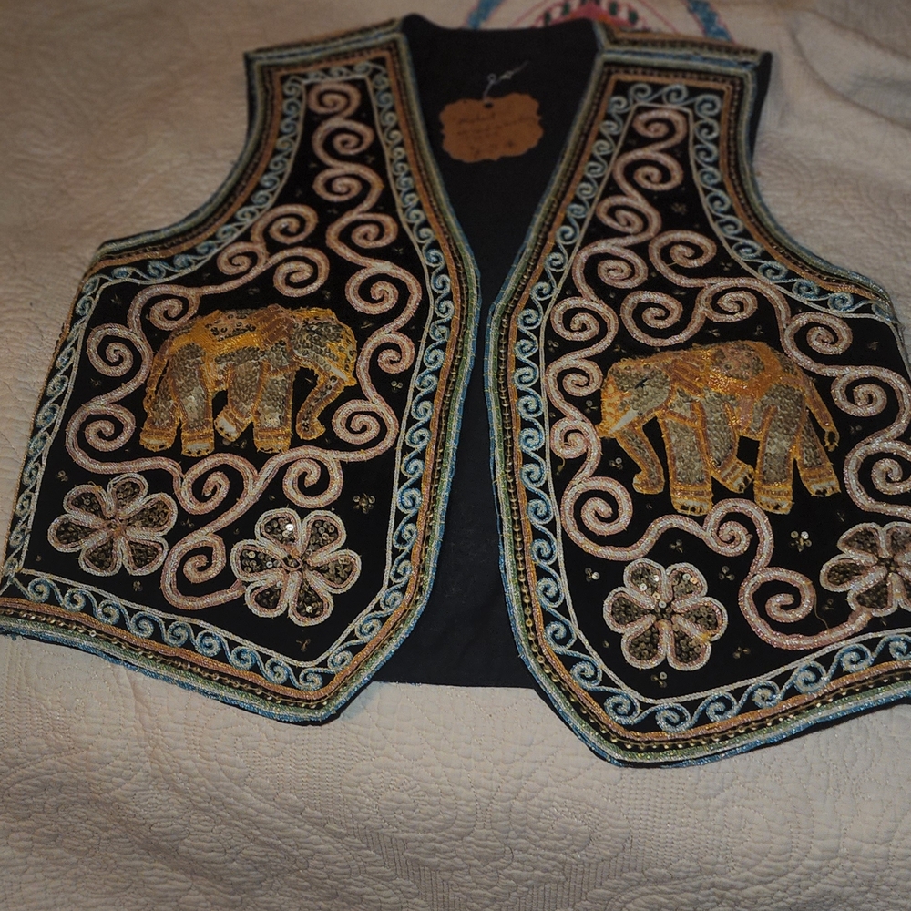 Black and Gold Embroidered Vest with Ornate Detailing